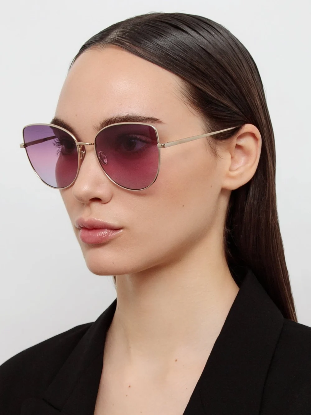 Linda Farrow Eloise Cat Eye Sunglasses, 22k gold and purple, view 3