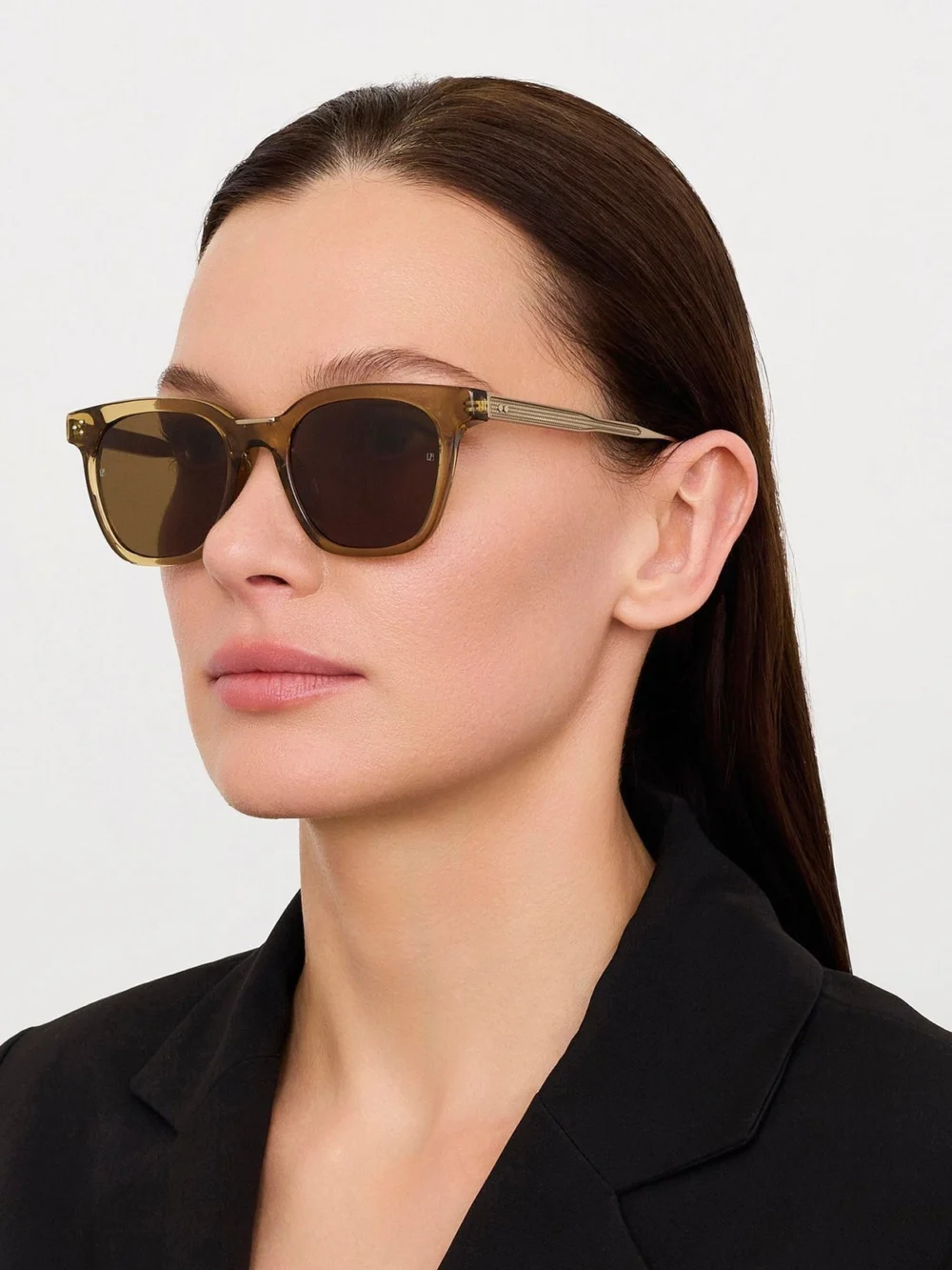 Linda Farrow Evans Sunglasses, 22k gold and khaki, view 3