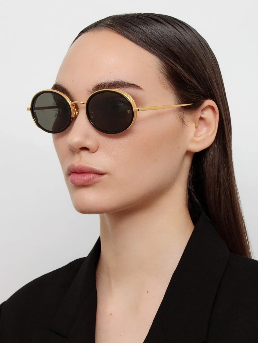 Linda Farrow Finn Sunglasses, 22k gold and grey, view 3