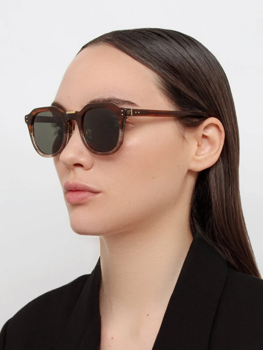 Linda Farrow Fletcher Sunglasses, caramel horn, view 3