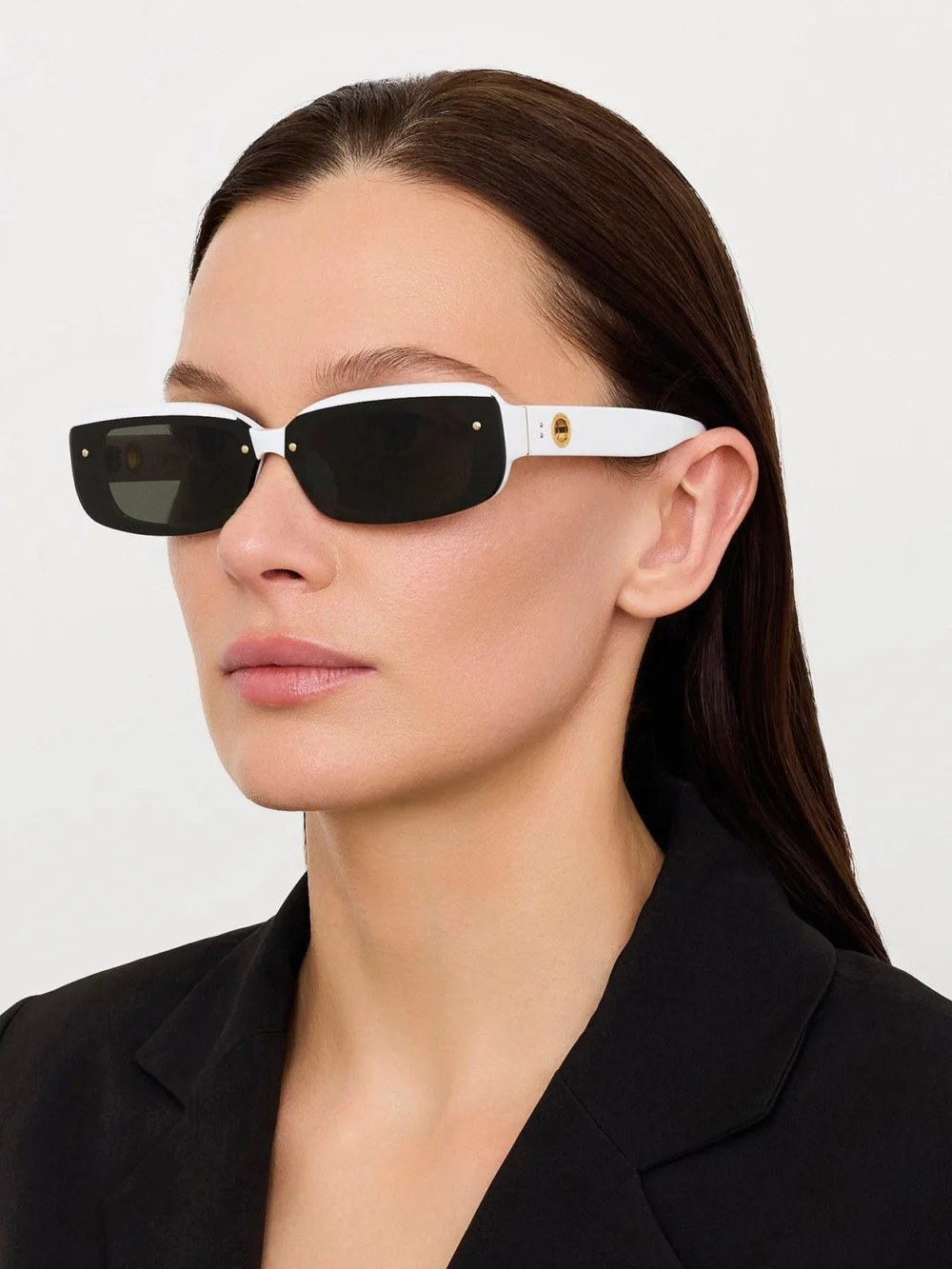 Linda Farrow Flick Sunglasses, white, view 3