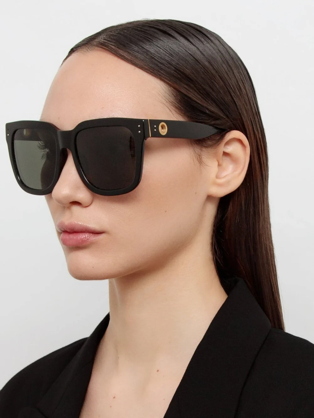 Linda Farrow Freya Square Sunglasses, black, view 3