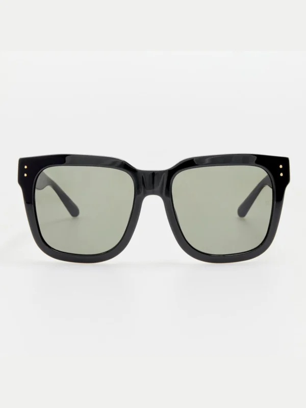 Linda Farrow Freya Square Sunglasses in Black with Diamonds and 22K Gold