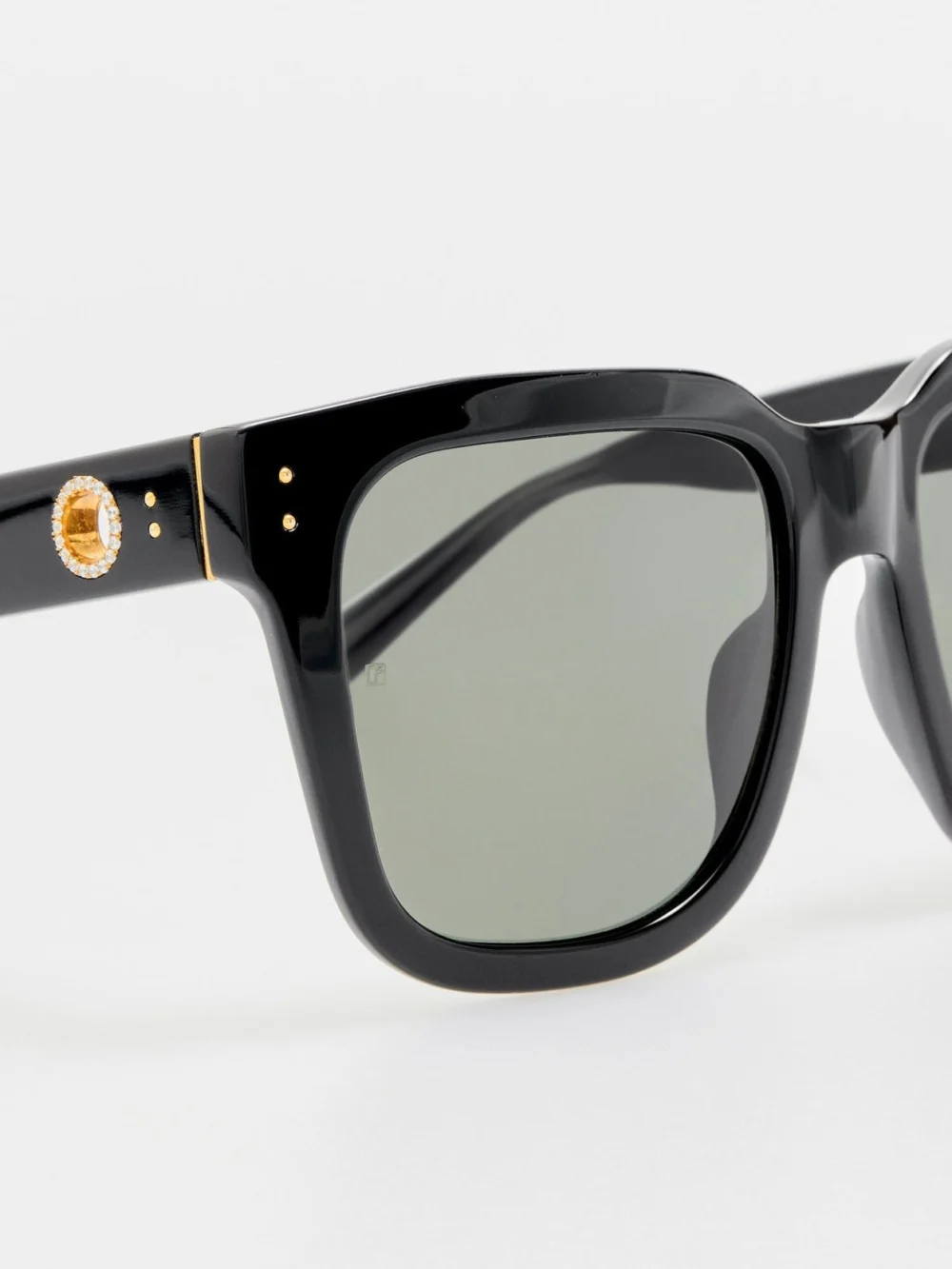Linda Farrow Freya Square Sunglasses, black with diamonds and 22k gold, view 4