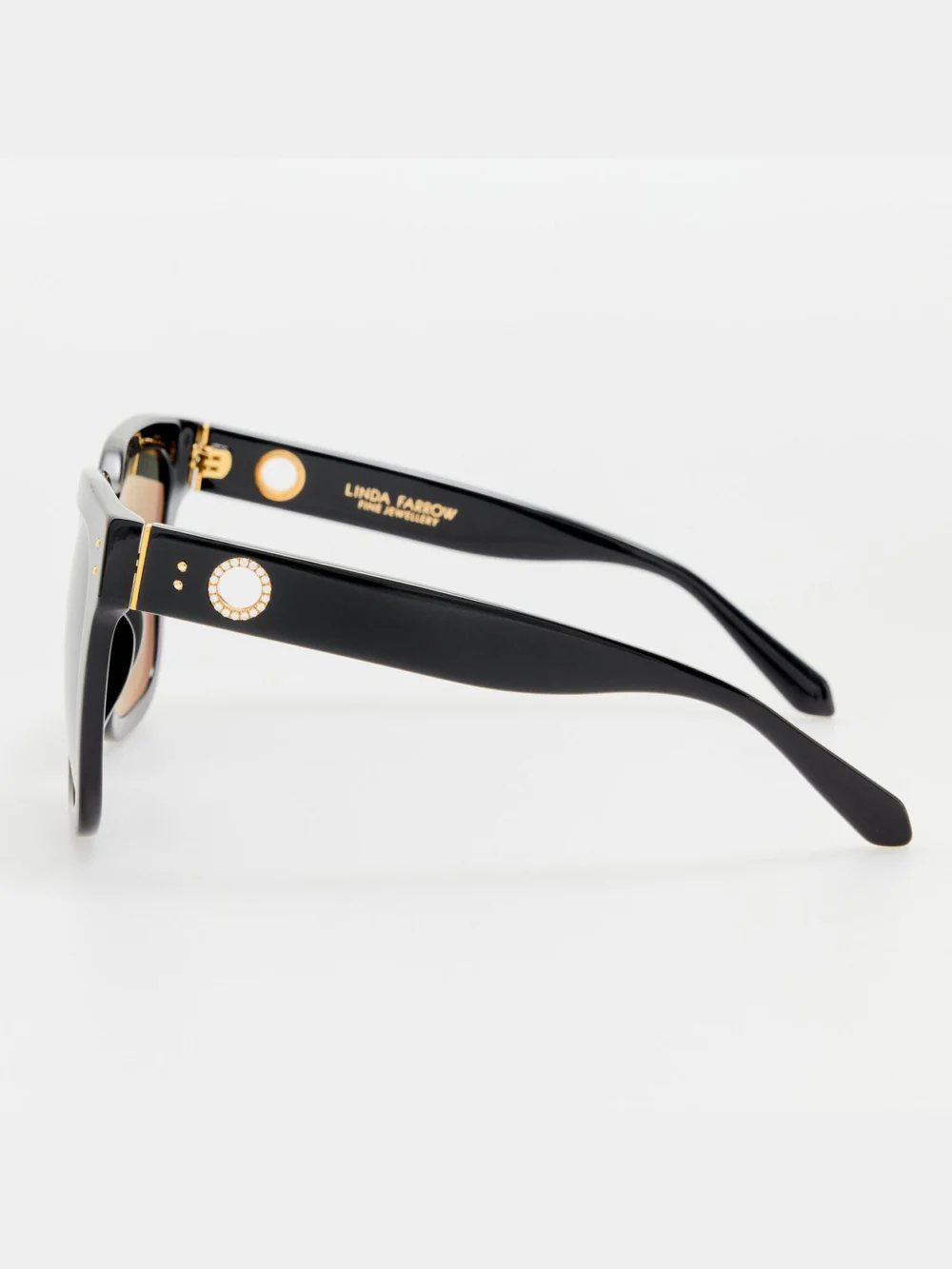 Linda Farrow Freya Square Sunglasses, black with diamonds and 22k gold, view 5