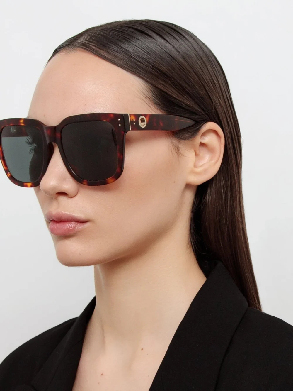 Linda Farrow Freya Square Sunglasses, tortoiseshell, view 3