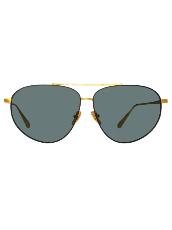 Linda Farrow Gabriel Sunglasses in 22K Gold and Green