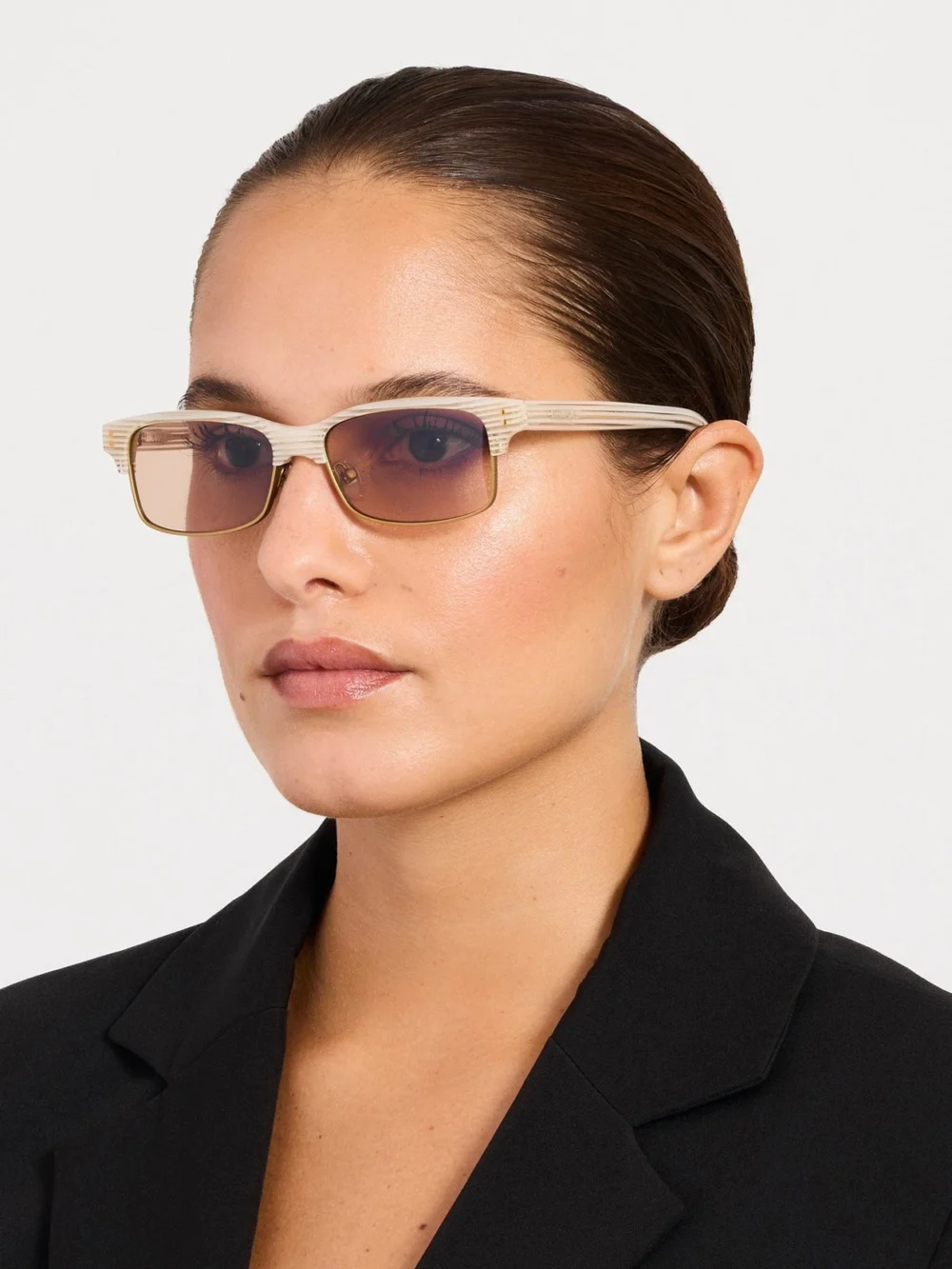 Linda Farrow Gardian Sunglasses, striped cream, view 3