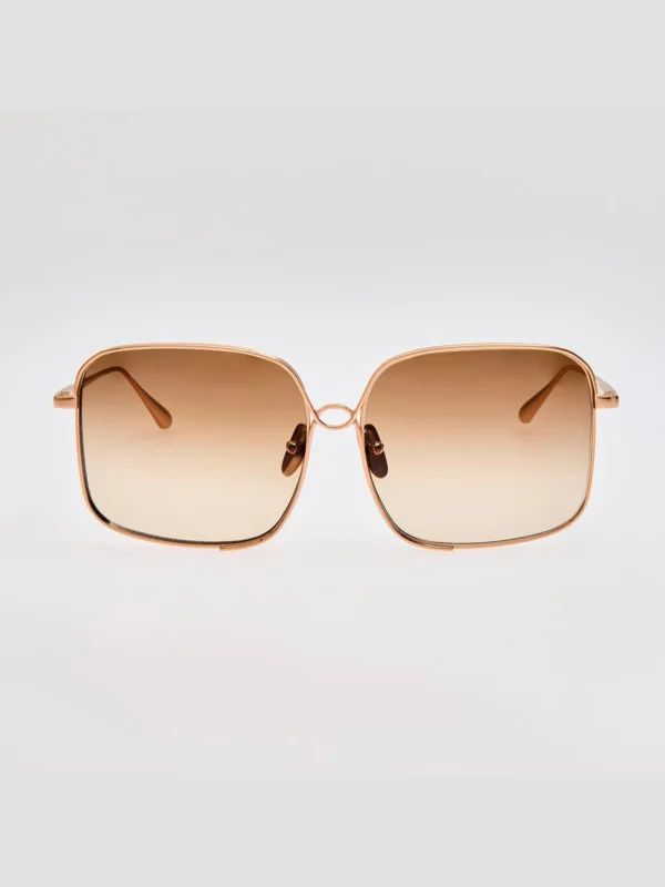 Linda Farrow Genevieve Sunglasses in 18K Rose Gold and Mocha