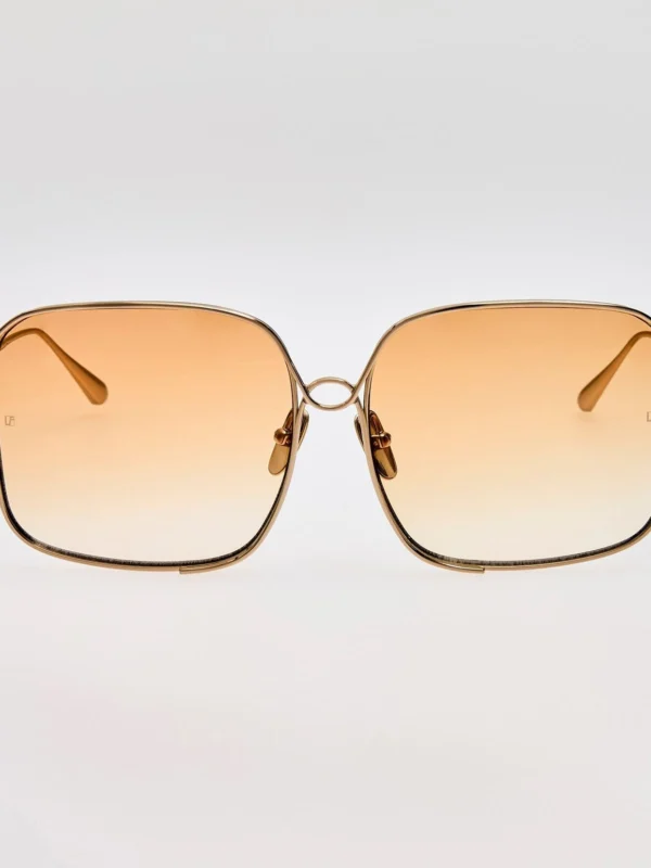 Linda Farrow Genevieve Sunglasses in 22K Gold and Camel