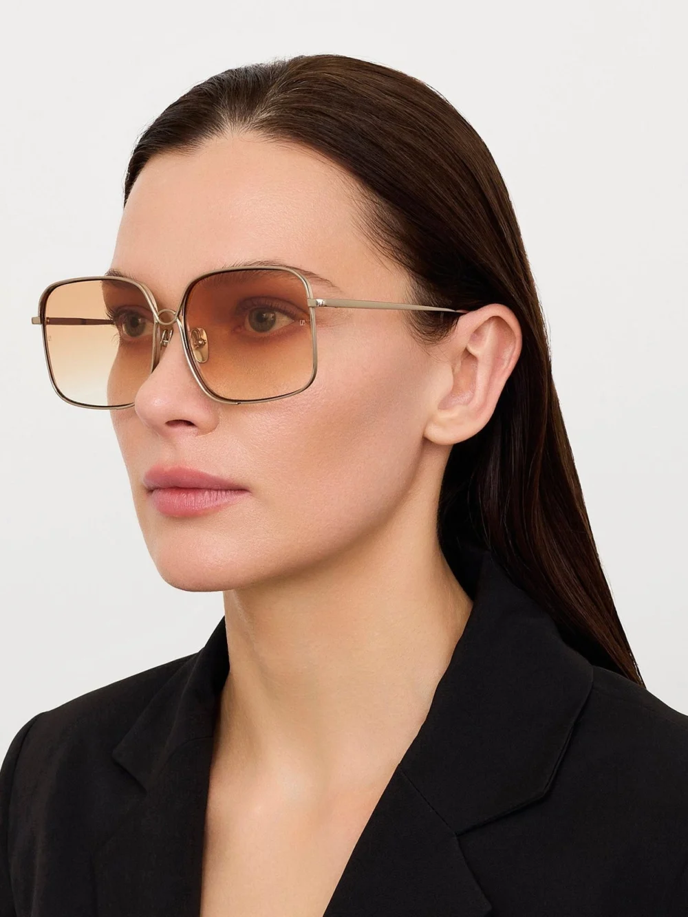 Linda Farrow Genevieve Sunglasses, 22k gold and camel, view 3