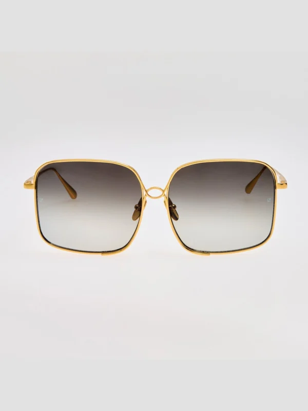 Linda Farrow Genevieve Sunglasses in 22K Gold and Grey