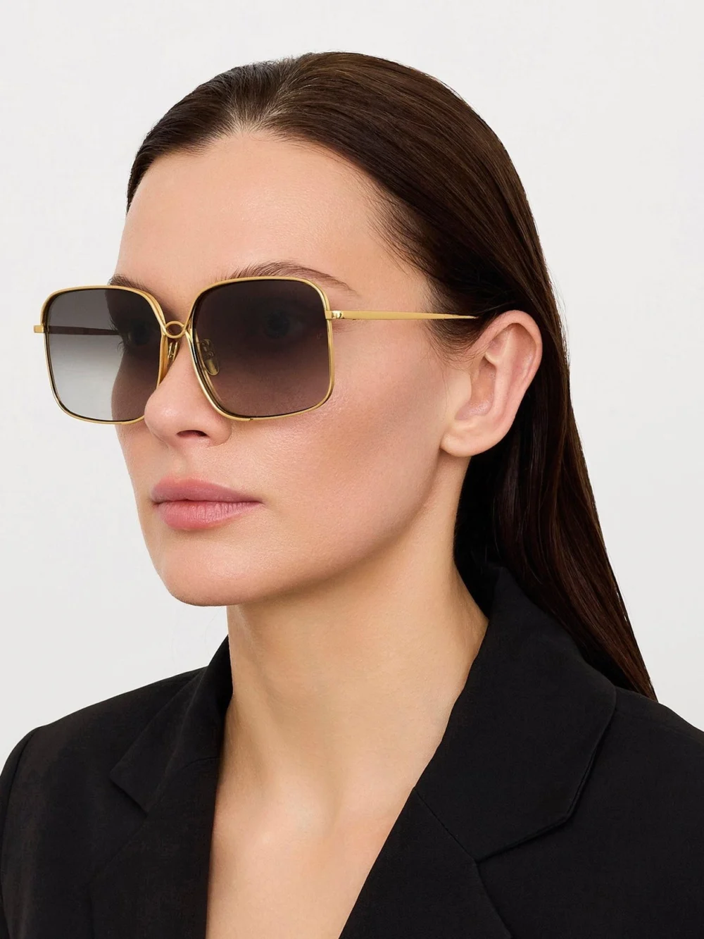 Linda Farrow Genevieve Sunglasses, 22k gold and grey, view 3