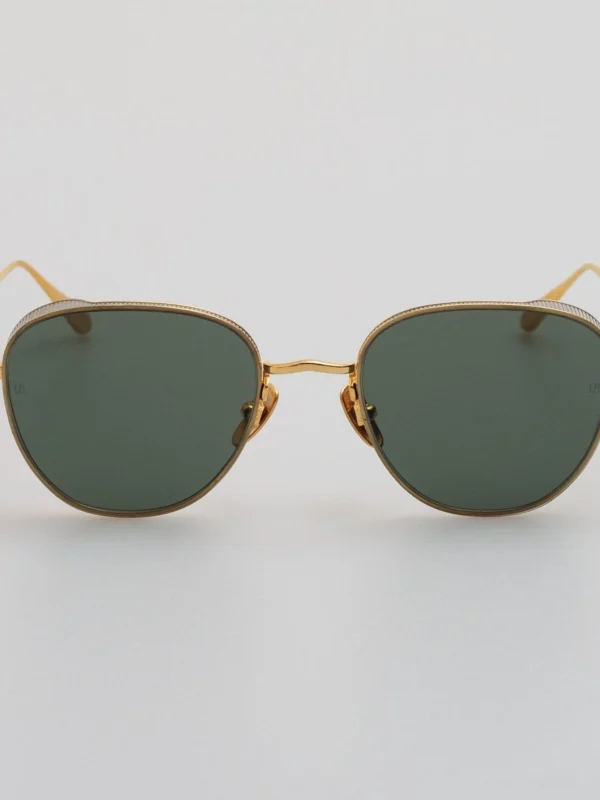 Linda Farrow Hardy Sunglasses in 22K Gold and Green