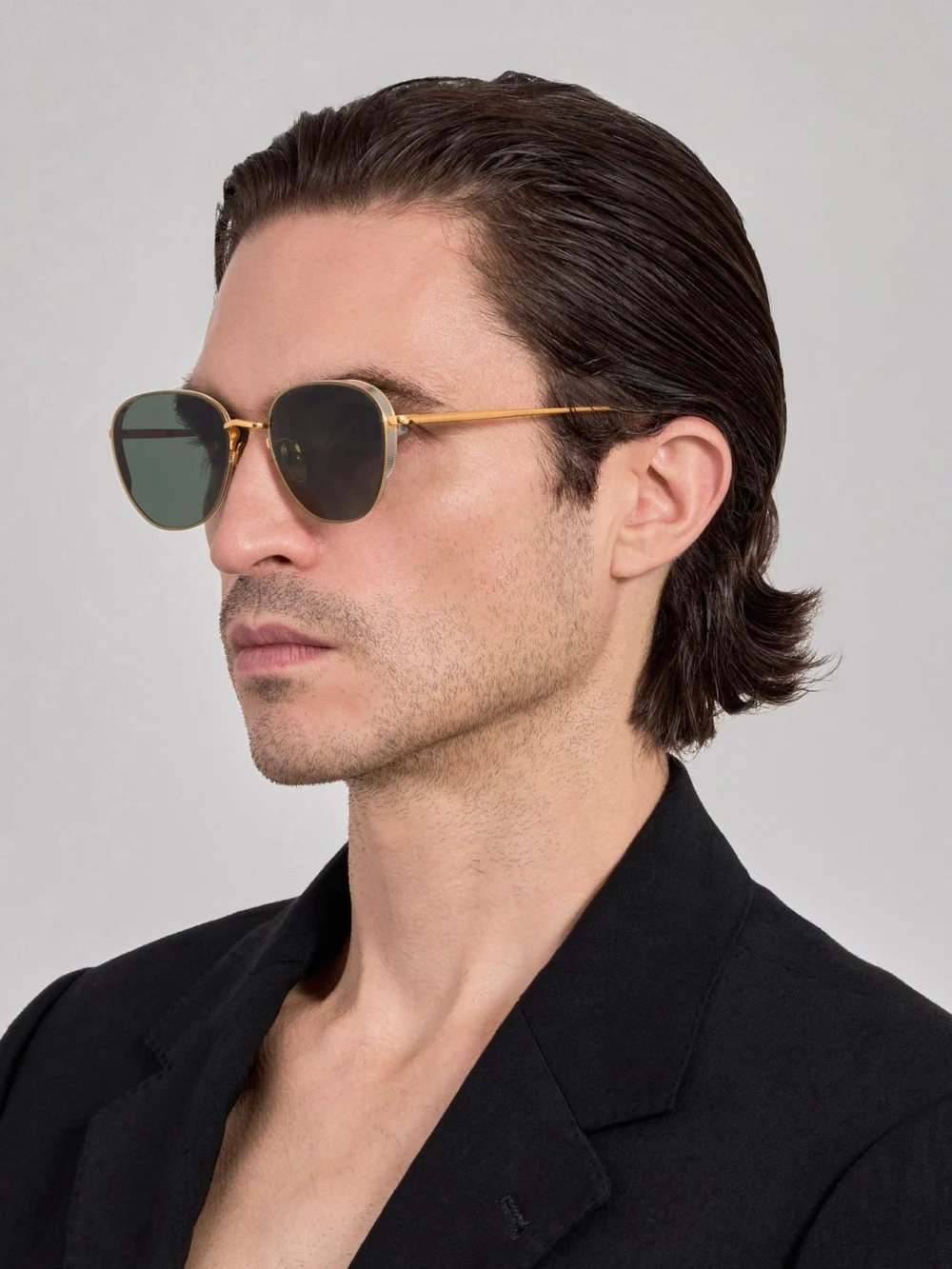 Linda Farrow Hardy Sunglasses, 22k gold and green, view 4