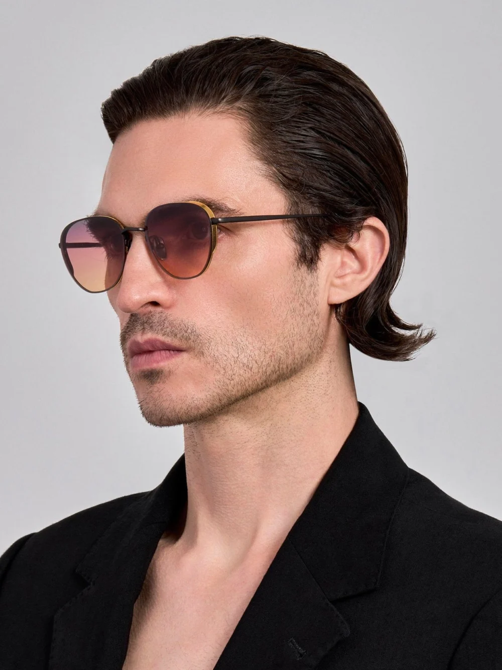 Linda Farrow Hardy Sunglasses, matt nickel and sunset lenses, view 4