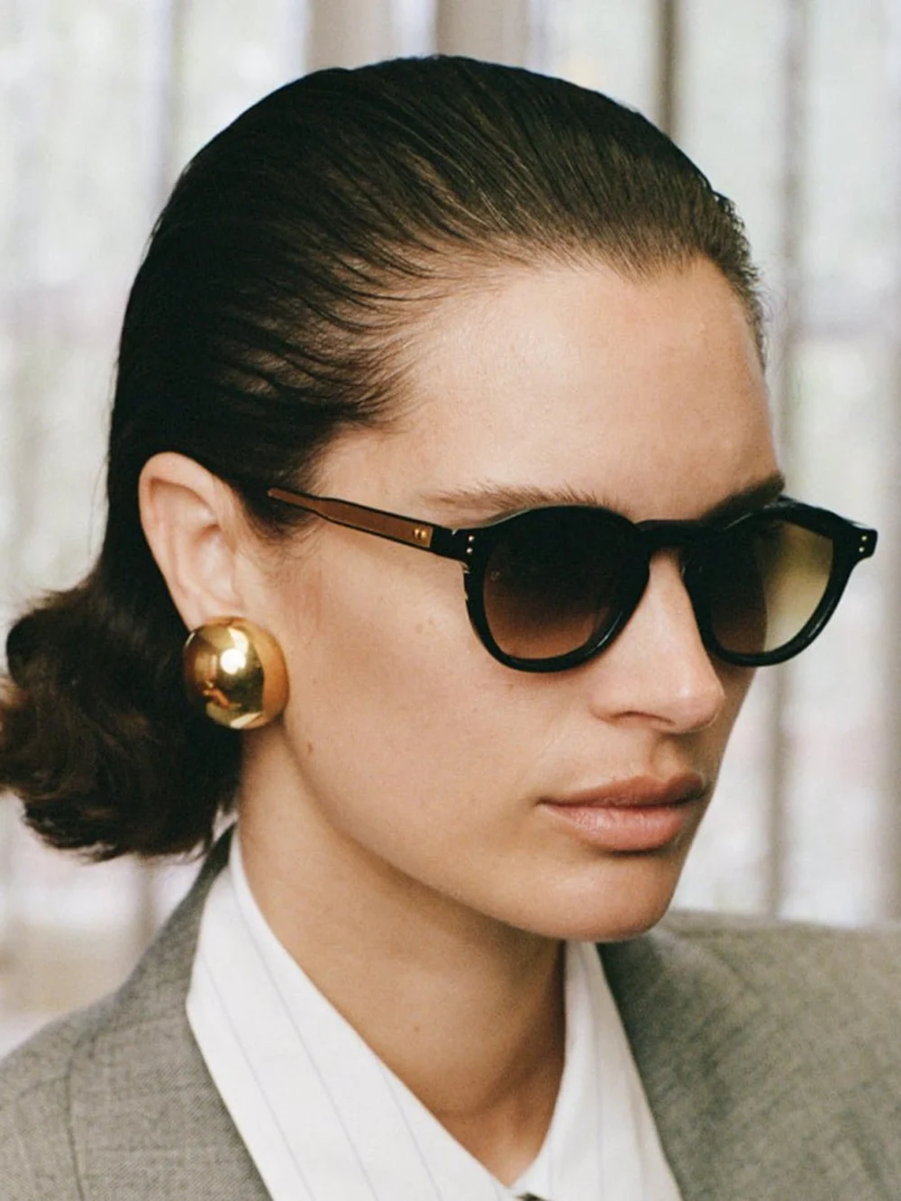 Linda Farrow Heath Sunglasses, black and mocha, view 3