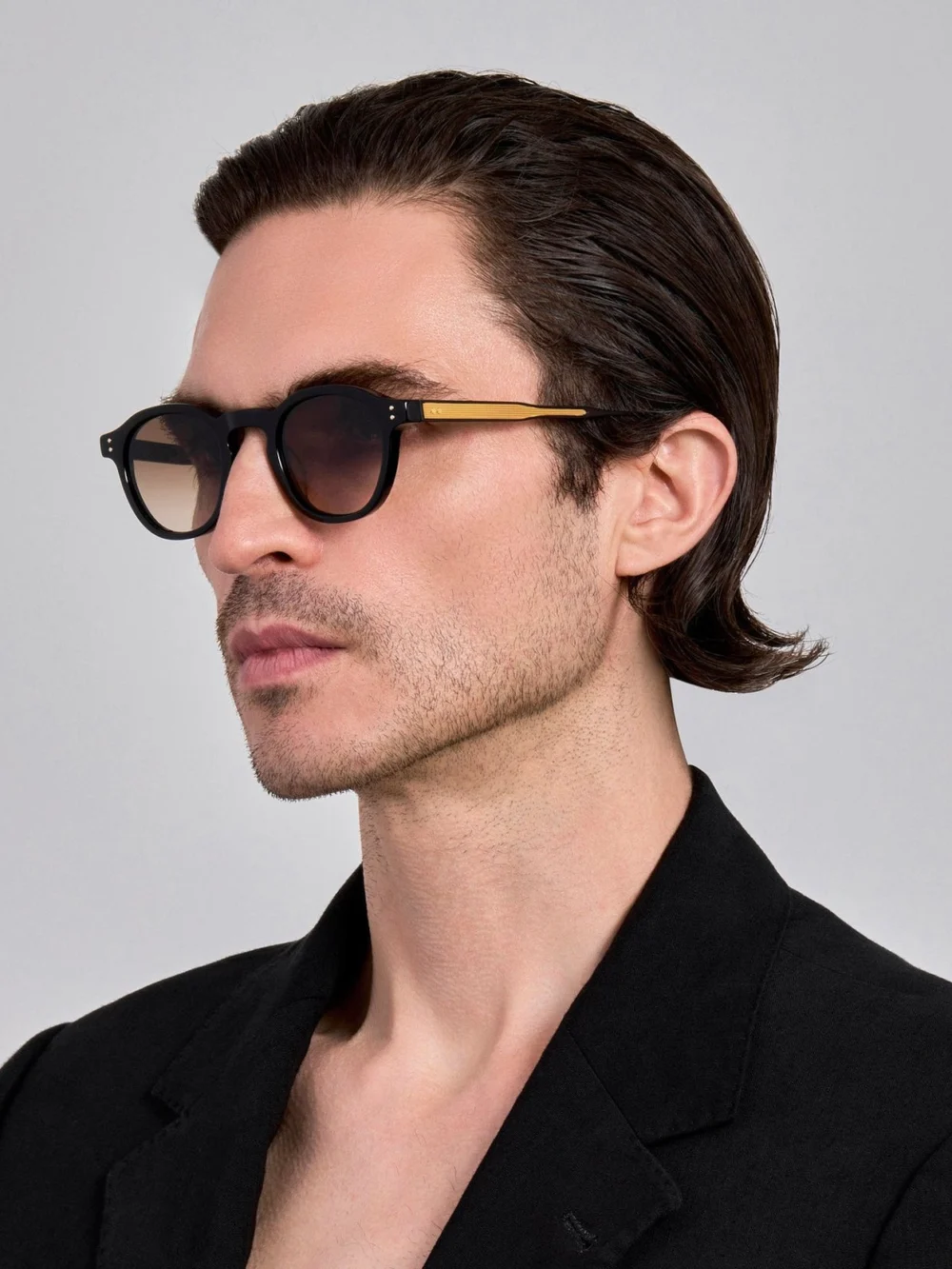 Linda Farrow Heath Sunglasses, black and mocha, view 4
