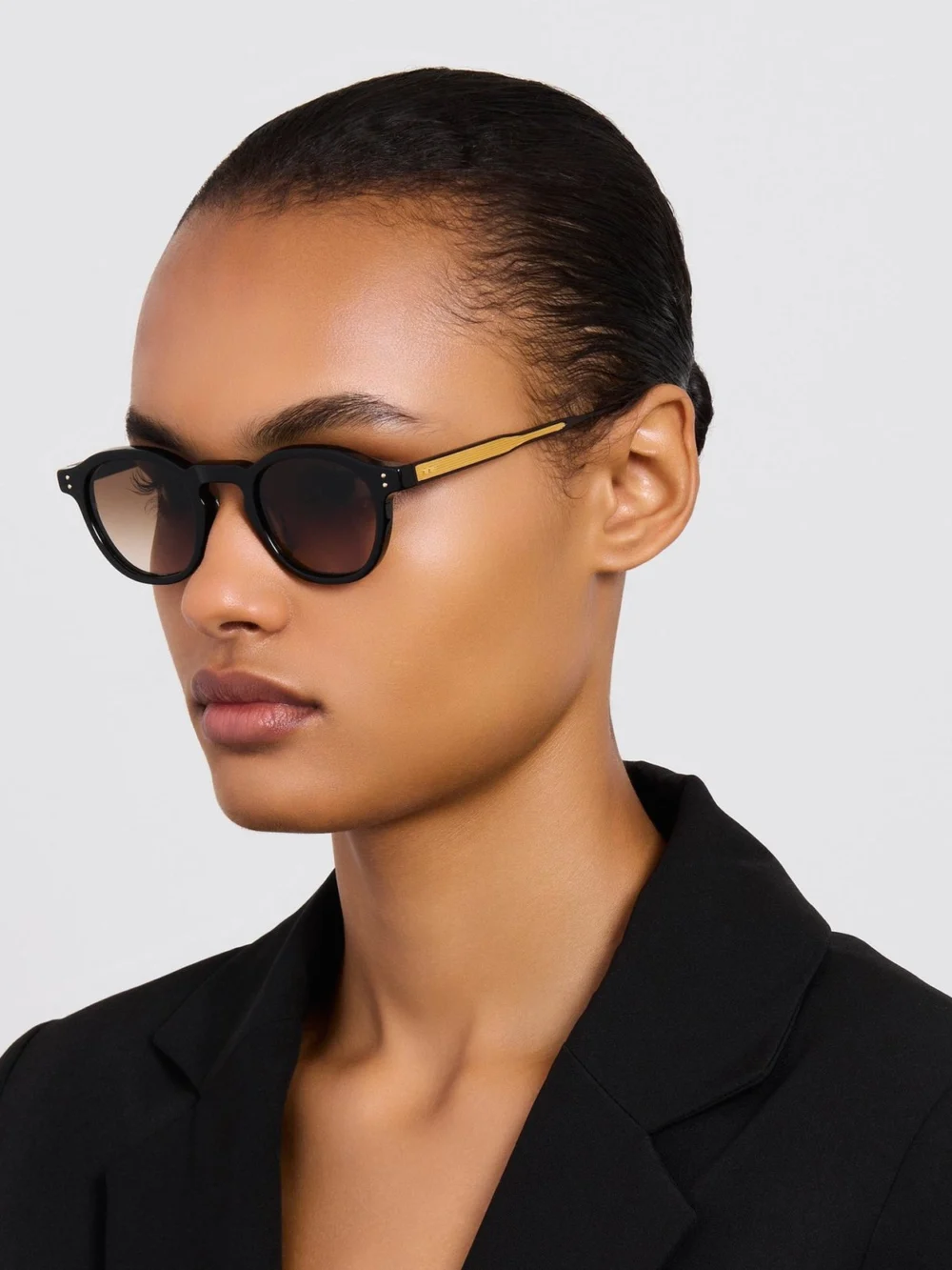 Linda Farrow Heath Sunglasses, black and mocha, view 5