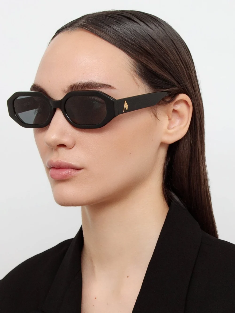 Linda Farrow Irene Angular Sunglasses, black, view 3