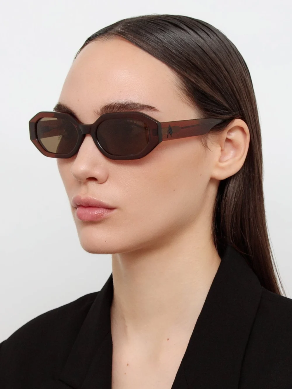Linda Farrow Irene Angular Sunglasses, brown, view 3