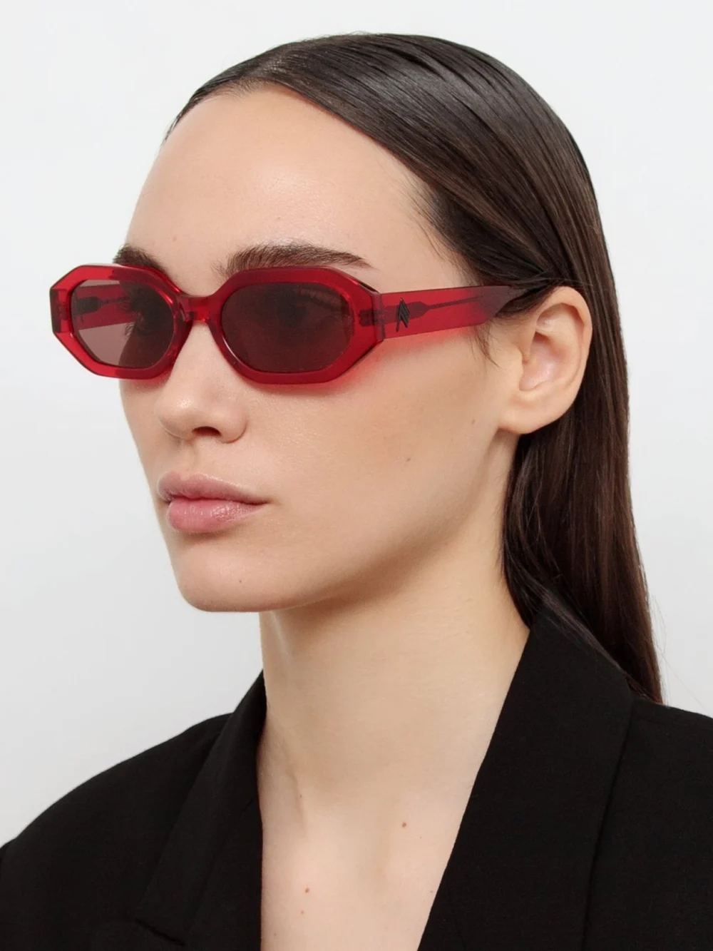 Linda Farrow Irene Angular Sunglasses, red and brown, view 3