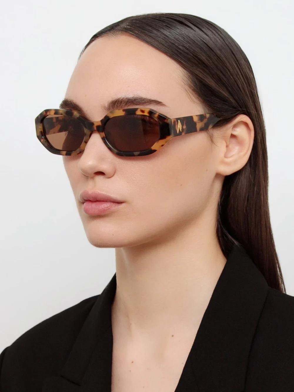 Linda Farrow Irene Angular Sunglasses, tortoiseshell and brown, view 3