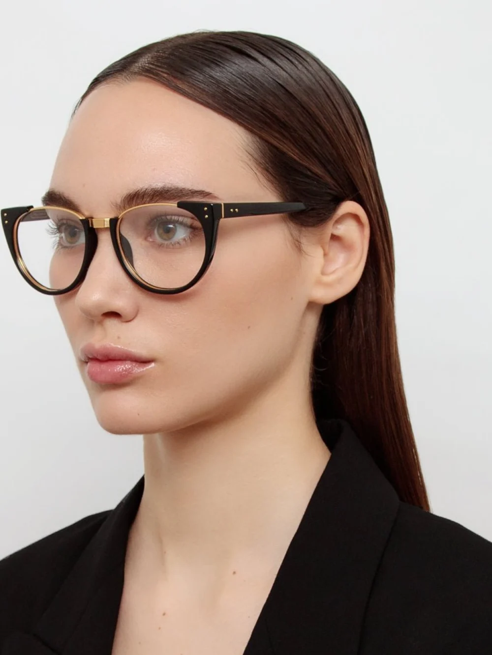 Linda Farrow Iris Oval Optical Frame, black, view 3
