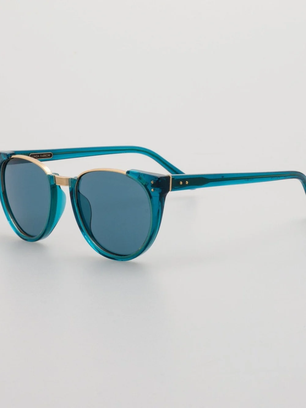 Linda Farrow Iris Oval Sunglasses, aqua, view 2