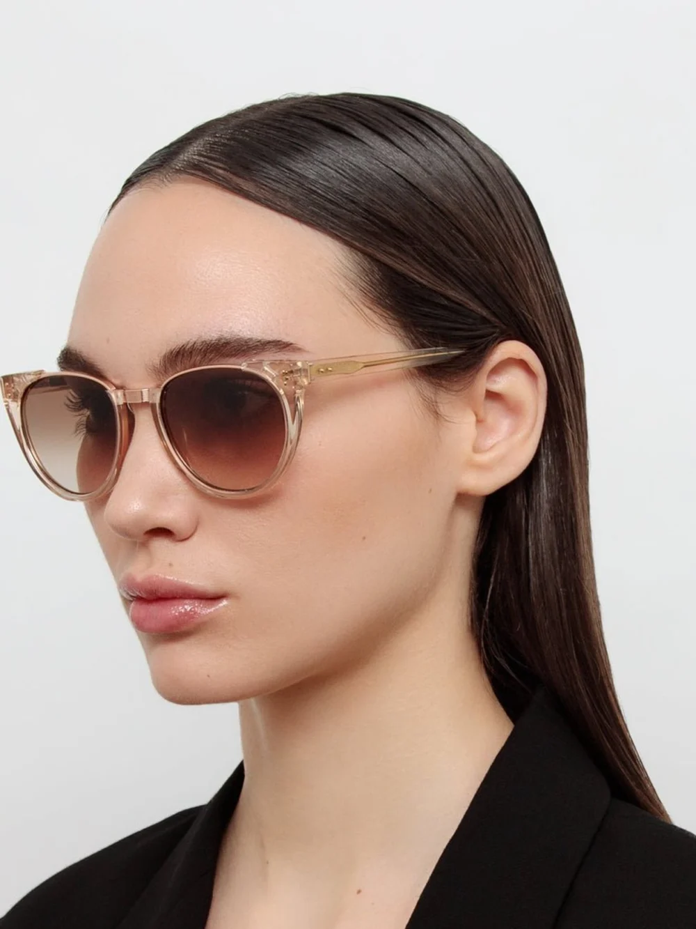 Linda Farrow Iris Oval Sunglasses, ash and 18k rose gold, view 3