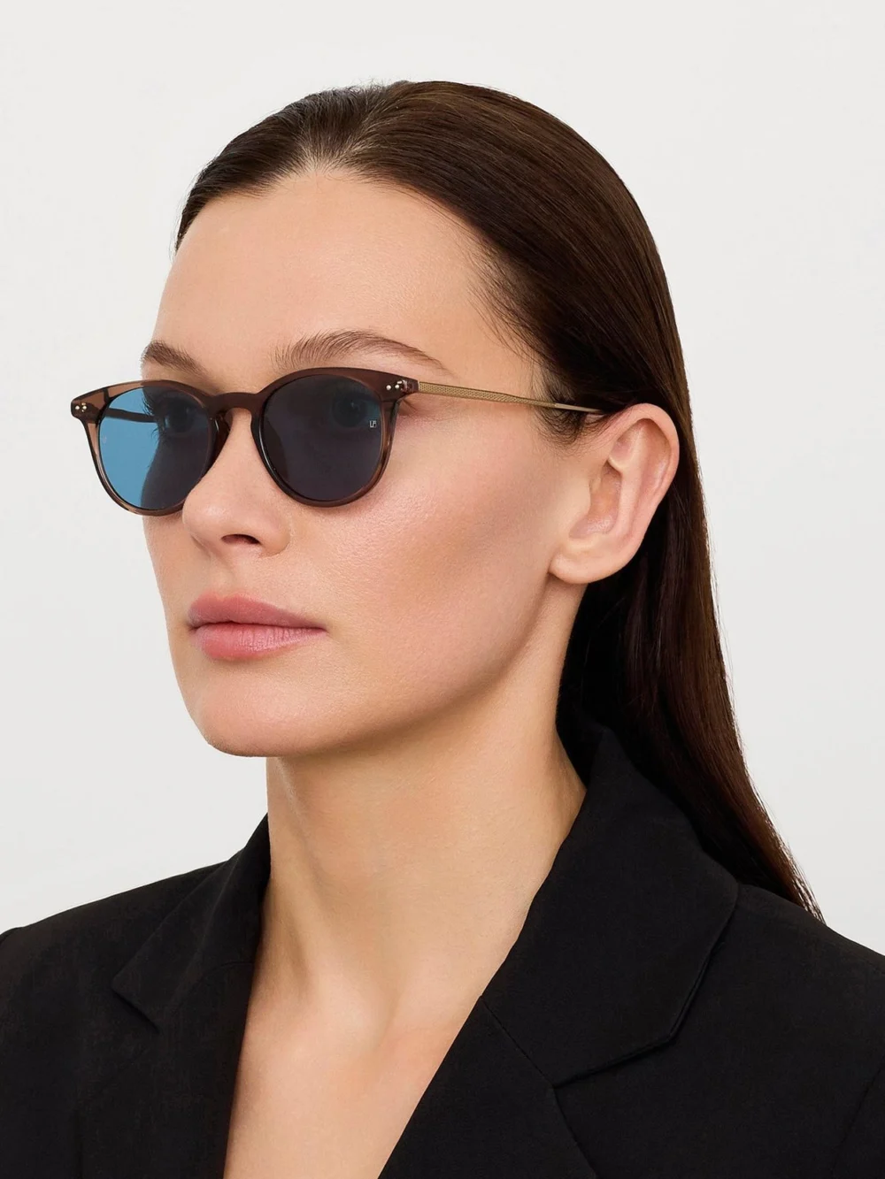 Linda Farrow Jamie Sunglasses, matt champagne and aqua, view 3