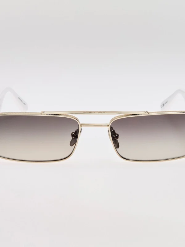 Linda Farrow Joey Sunglasses in 22K White Gold and Grey