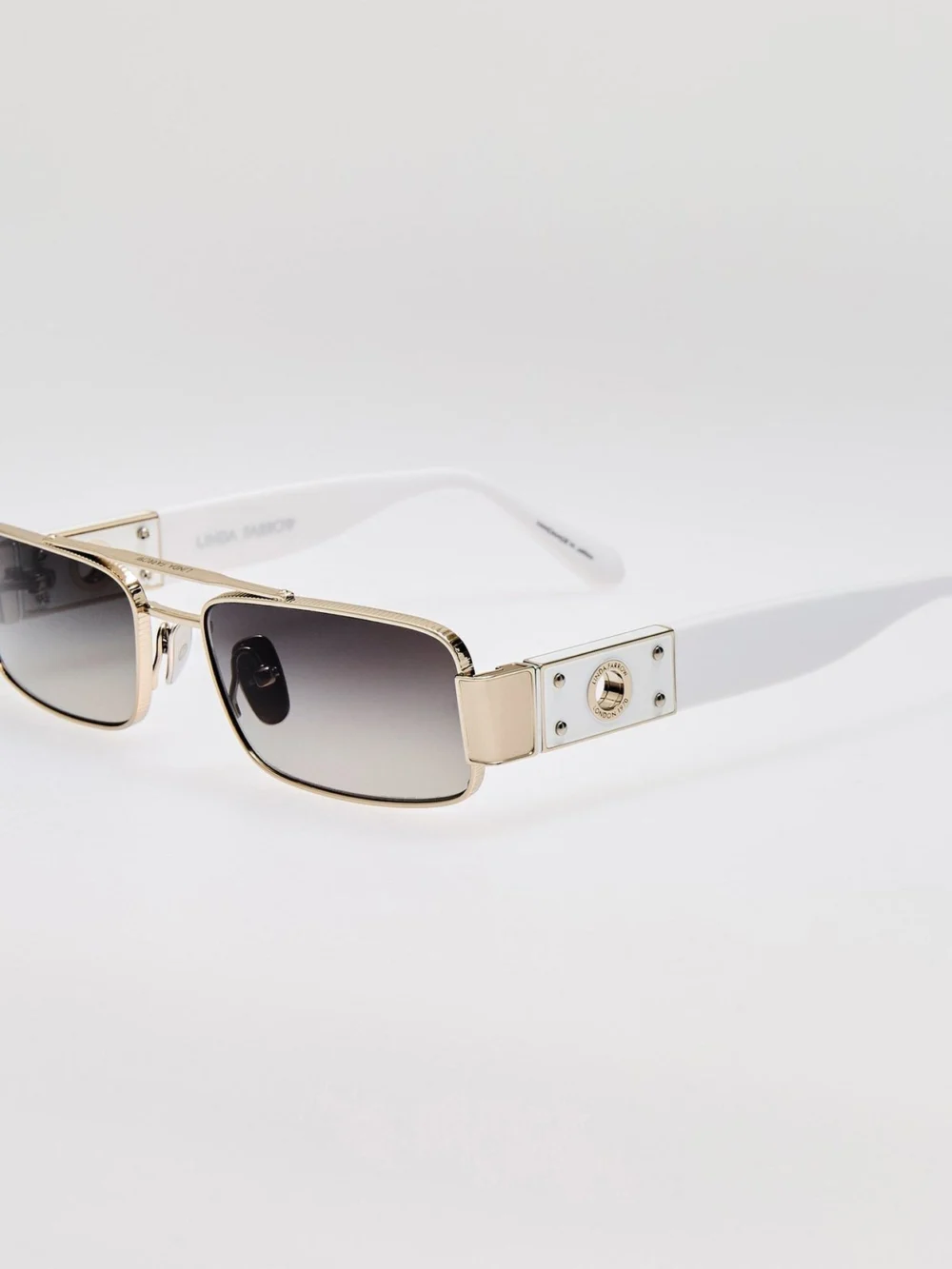 Linda Farrow Joey Sunglasses, 22k white gold and grey, view 2