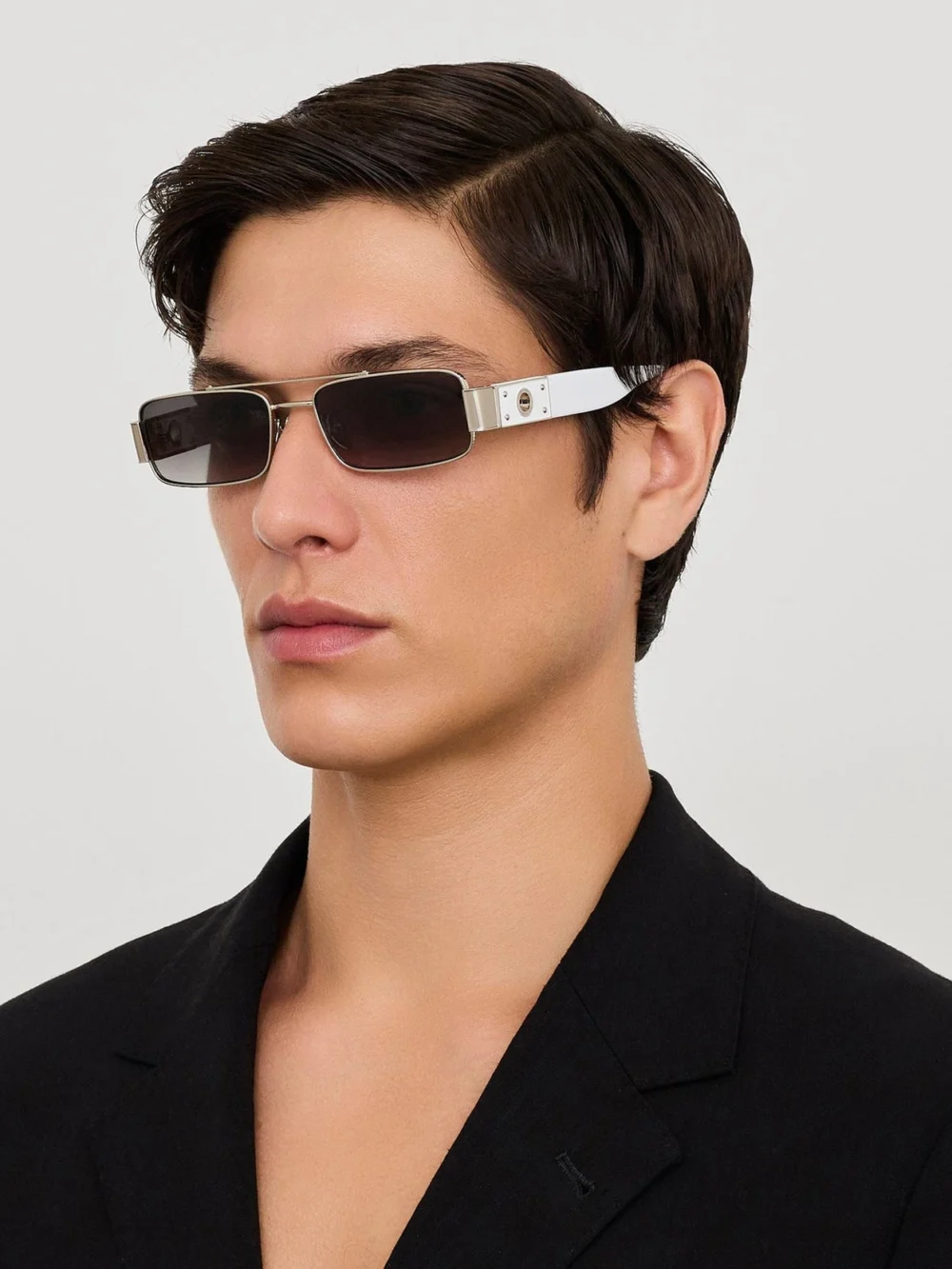 Linda Farrow Joey Sunglasses, 22k white gold and grey, view 4