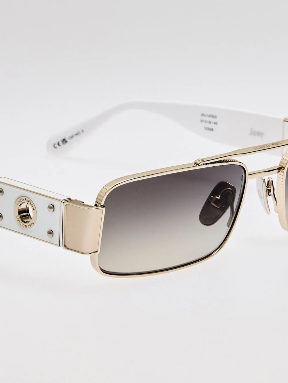 Linda Farrow Joey Sunglasses, 22k white gold and grey, view 5