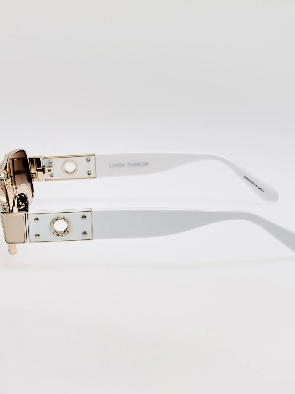 Linda Farrow Joey Sunglasses, 22k white gold and grey, view 6