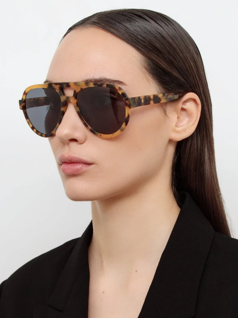 Linda Farrow Jurgen Aviator Sunglasses, tortoiseshell, view 3