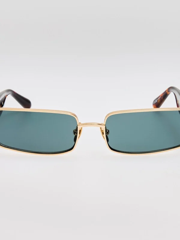 Linda Farrow Kaia Sunglasses in 22K Gold and Green