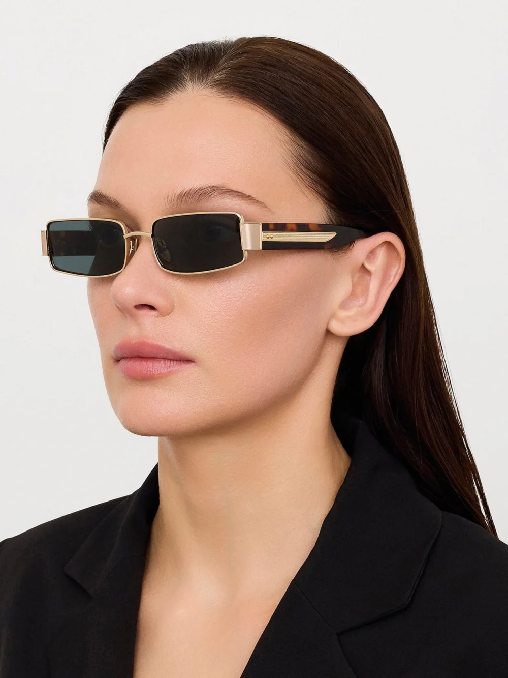 Linda Farrow Kaia Sunglasses, 22k gold and green, view 3
