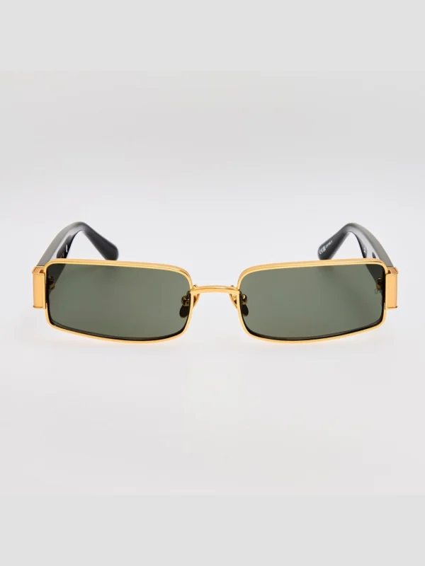 Linda Farrow Kaia Sunglasses in 22K Gold and Grey