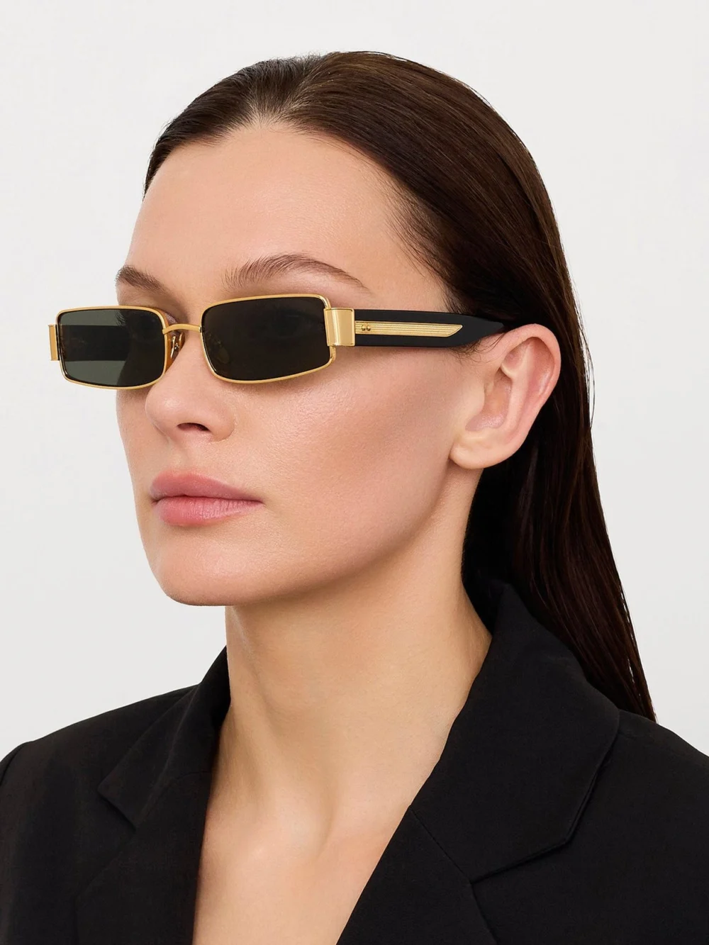 Linda Farrow Kaia Sunglasses, 22k gold and grey, view 3