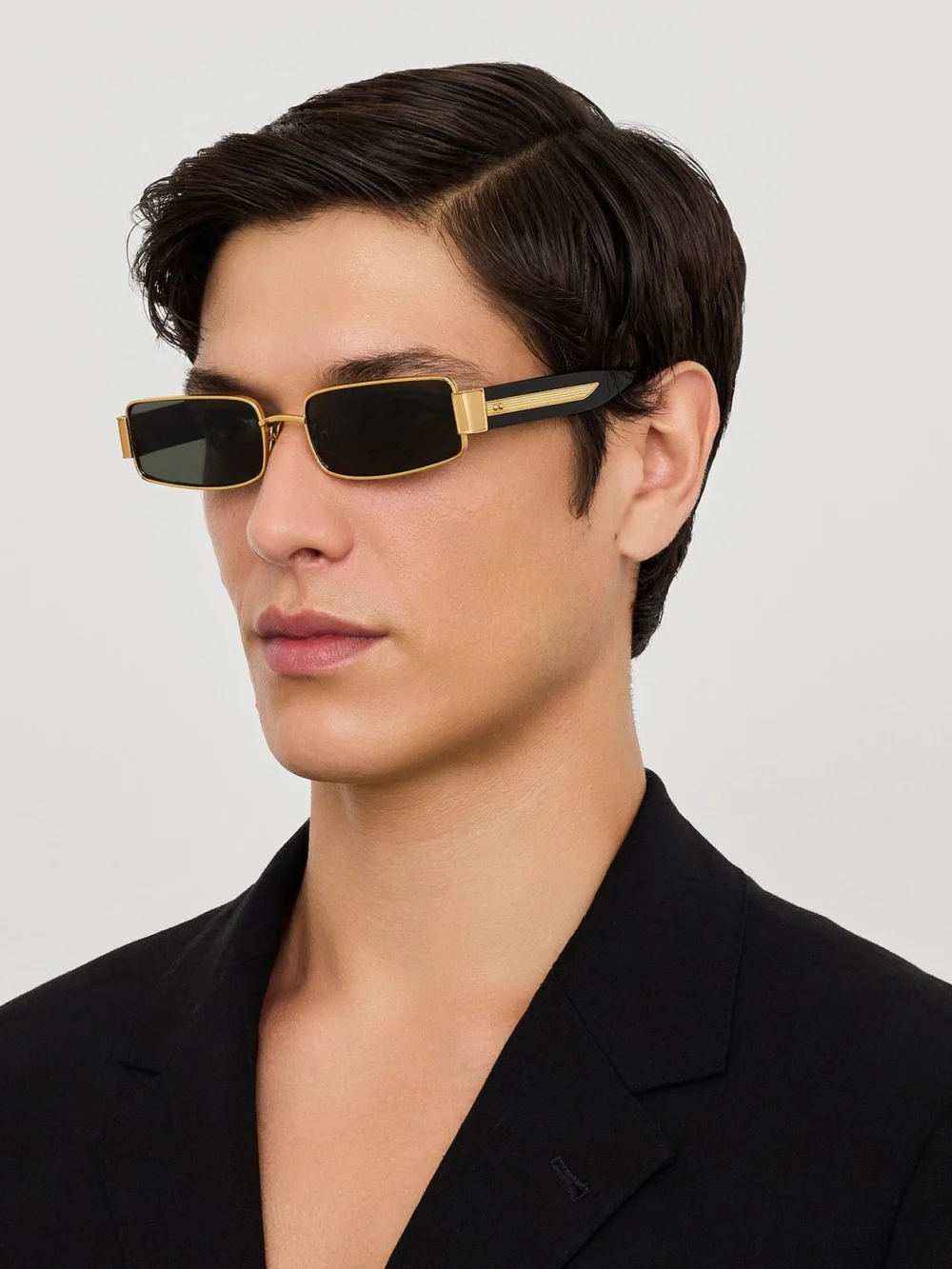 Linda Farrow Kaia Sunglasses, 22k gold and grey, view 4