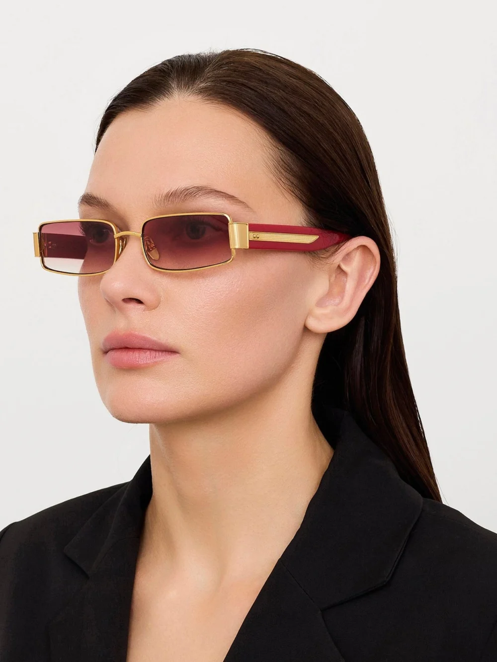 Linda Farrow Kaia Sunglasses, 22k gold and red, view 3
