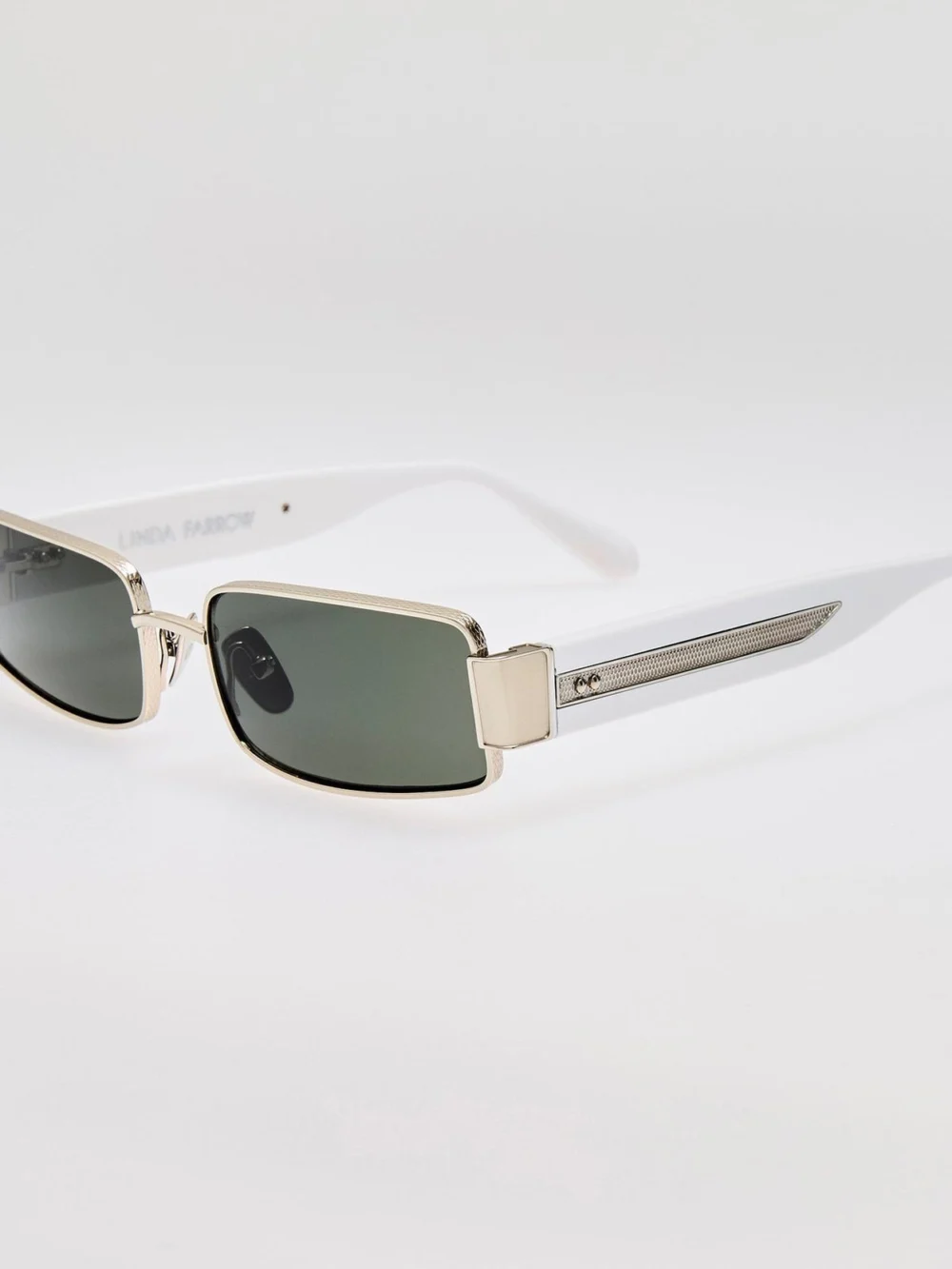 Linda Farrow Kaia Sunglasses, 22k white gold and grey, view 2
