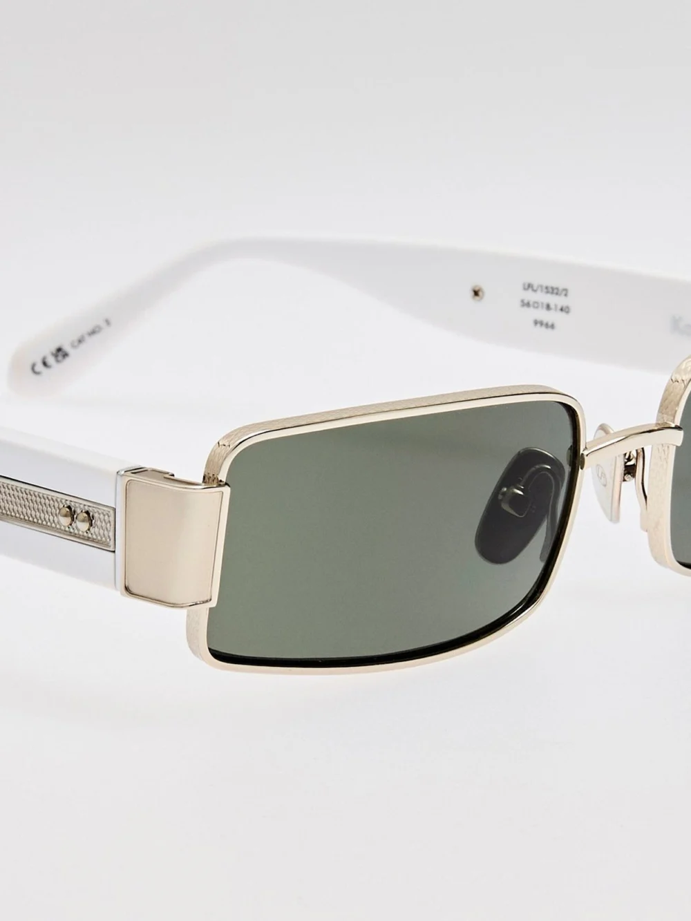 Linda Farrow Kaia Sunglasses, 22k white gold and grey, view 5