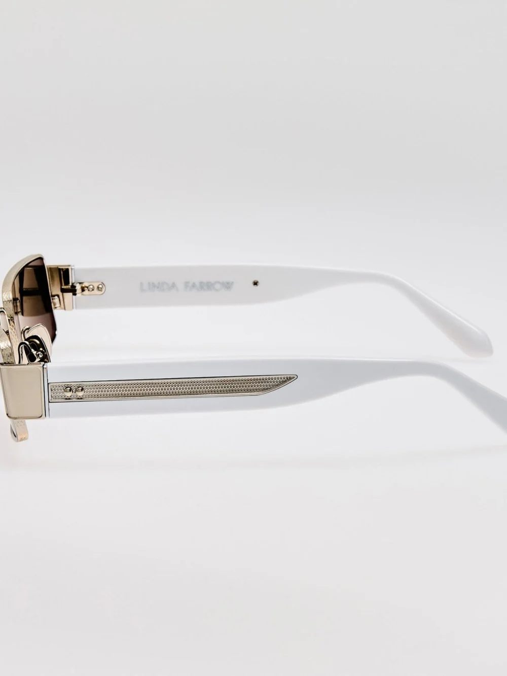 Linda Farrow Kaia Sunglasses, 22k white gold and grey, view 6