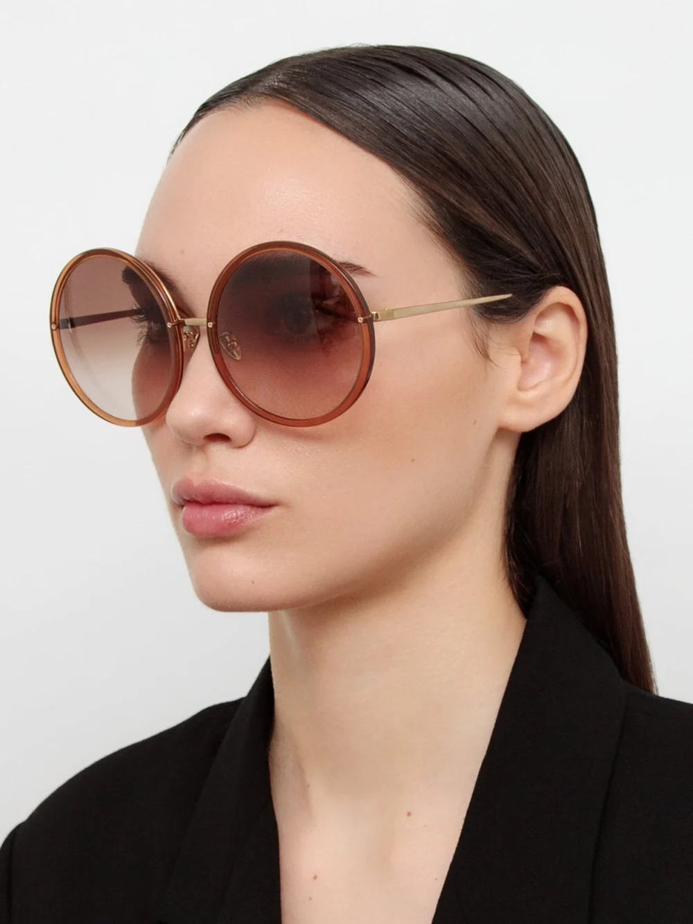 Linda Farrow Kew Sunglasses, 22k gold and brown, view 3