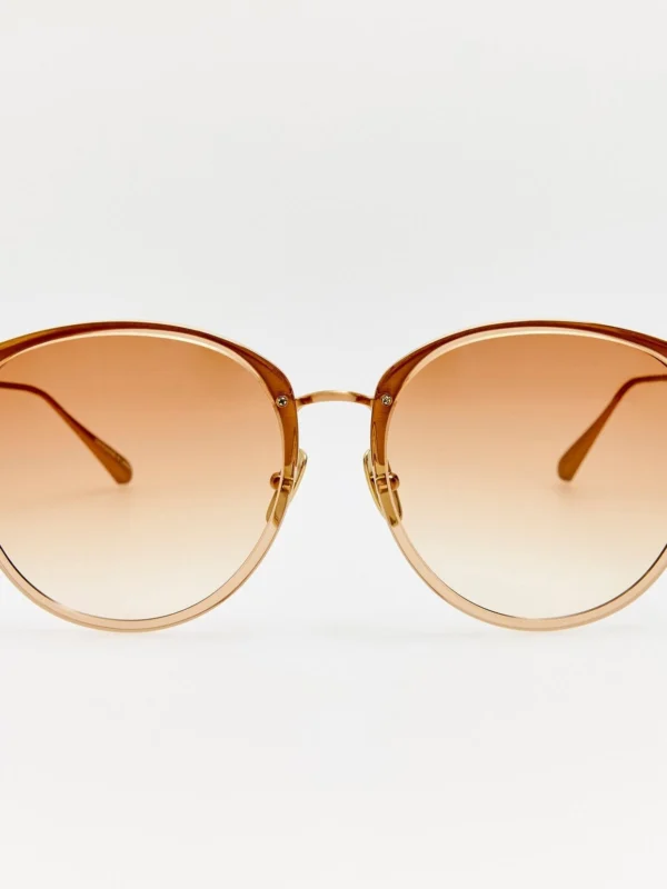 Linda Farrow Kings Sunglasses in 22K Gold and Camel