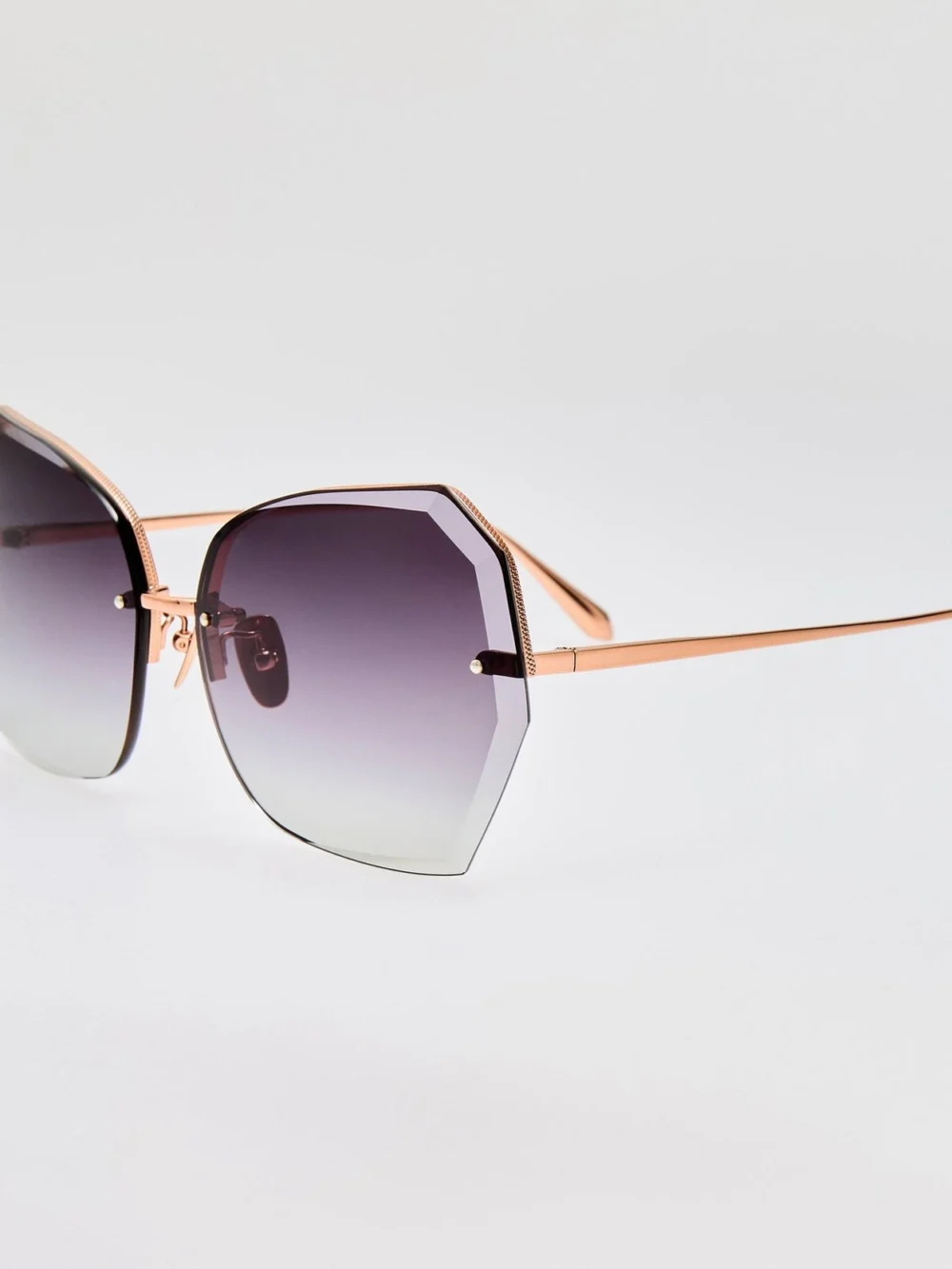 Linda Farrow Lila Sunglasses, 18k rose gold and grey, view 2