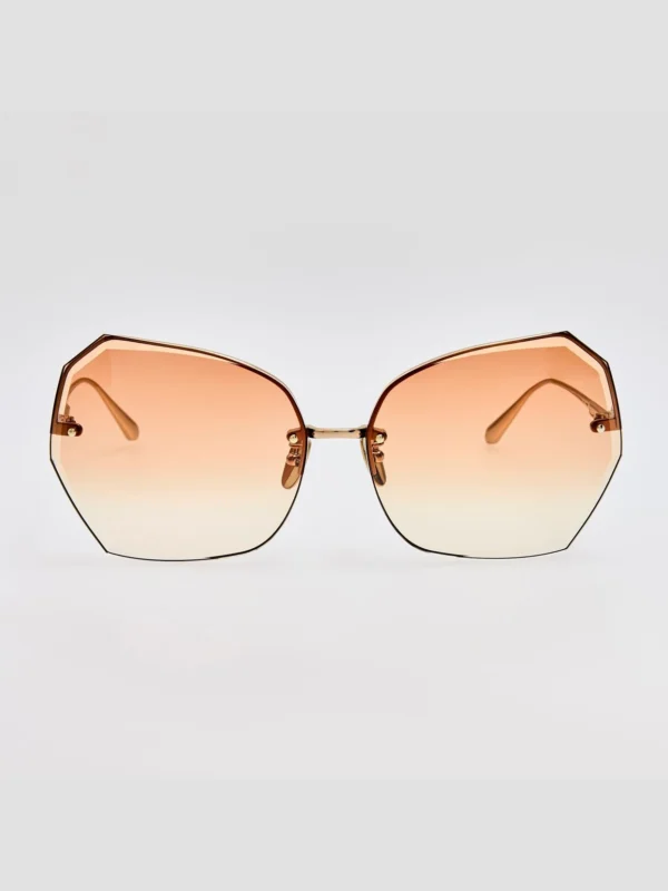Linda Farrow Lila Sunglasses in 22K Gold and Camel